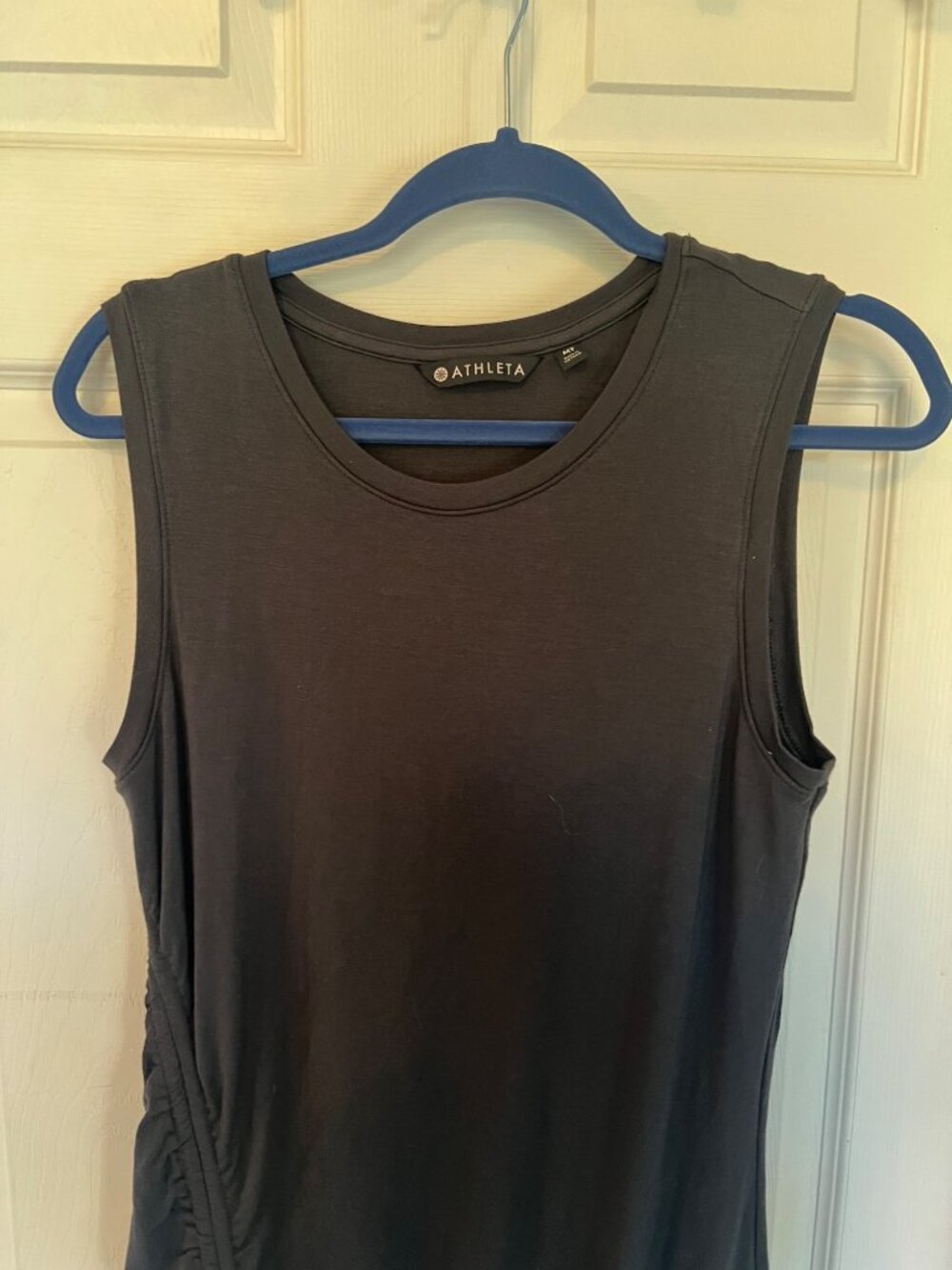 Athleta Side Rushed Grey Sleeveless Midi Length Dress Jersey Knit Stretch Medium - Picture 4 of 10